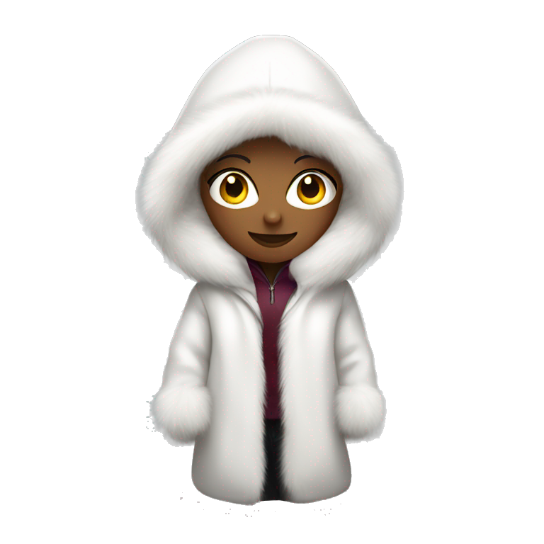 Woman wearing huge white fur coat with hood emoji