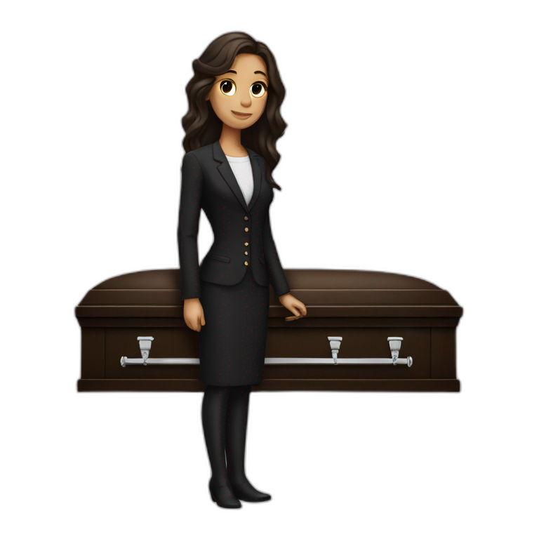 brunette standing next to a coffin emoji