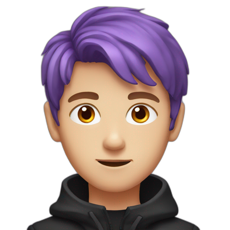 Orange hair boy with purple eyes wearing black coat emoji