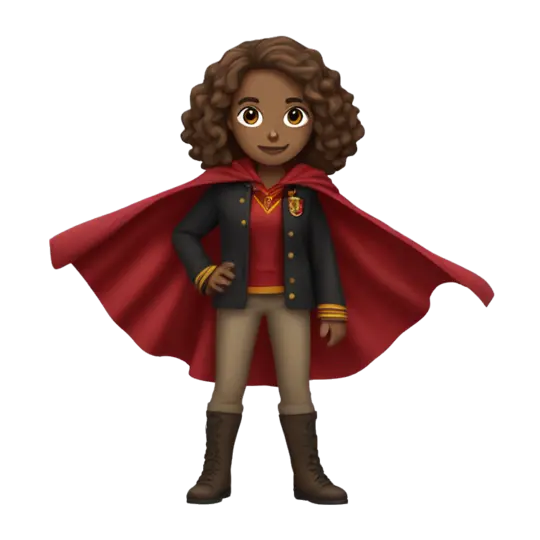 Hermione granger figure with cape gryffindor emoji AI Emoji Generator