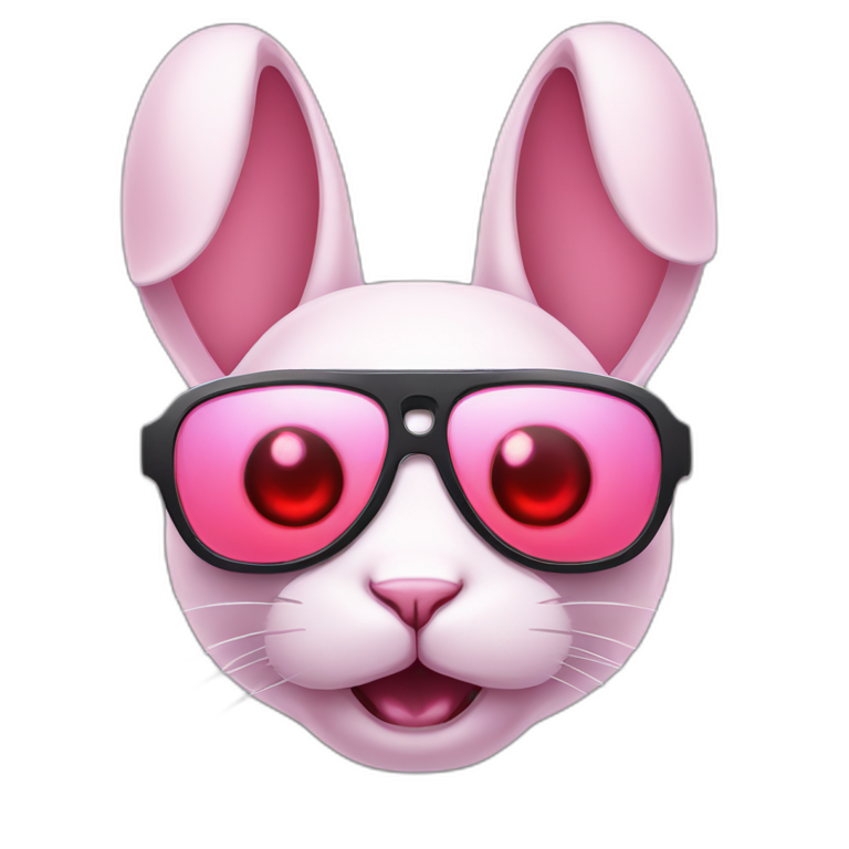 A ferocious pale pink rabbit with red eyes cyberpunk sunglasses emoji
