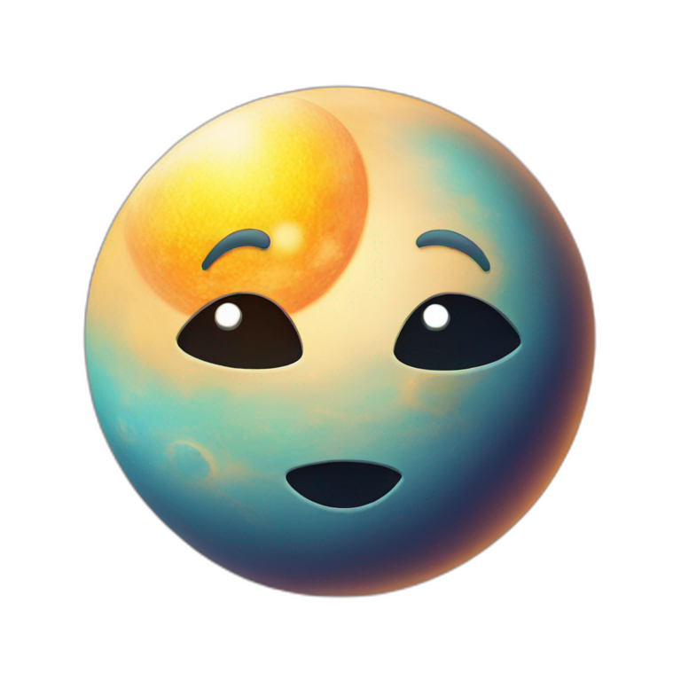 planet Sun with a cartoon smirking face with big calm eyes emoji