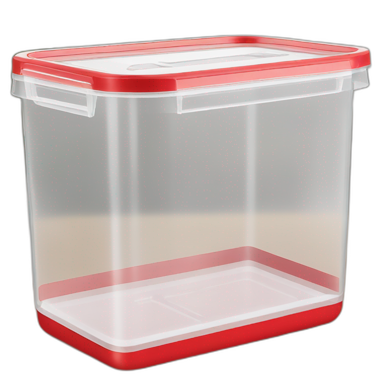 Small commercial kitchen transparent storage container with a red lid emoji