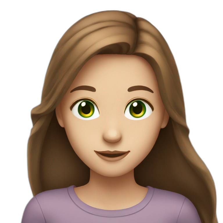 girl smiling with green eyes and long brown hair emoji