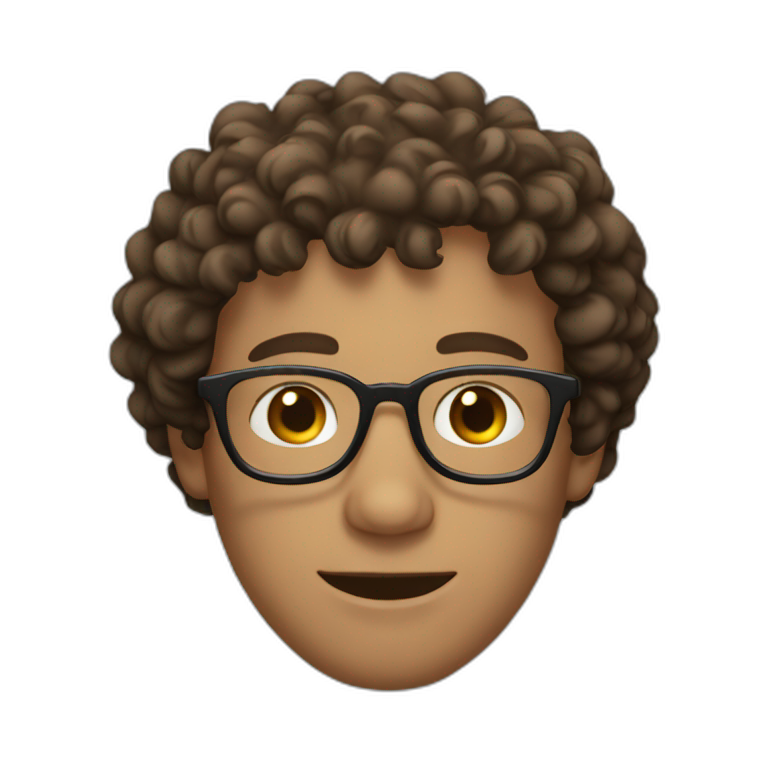 man with curly brown hair and semi-round glasses emoji