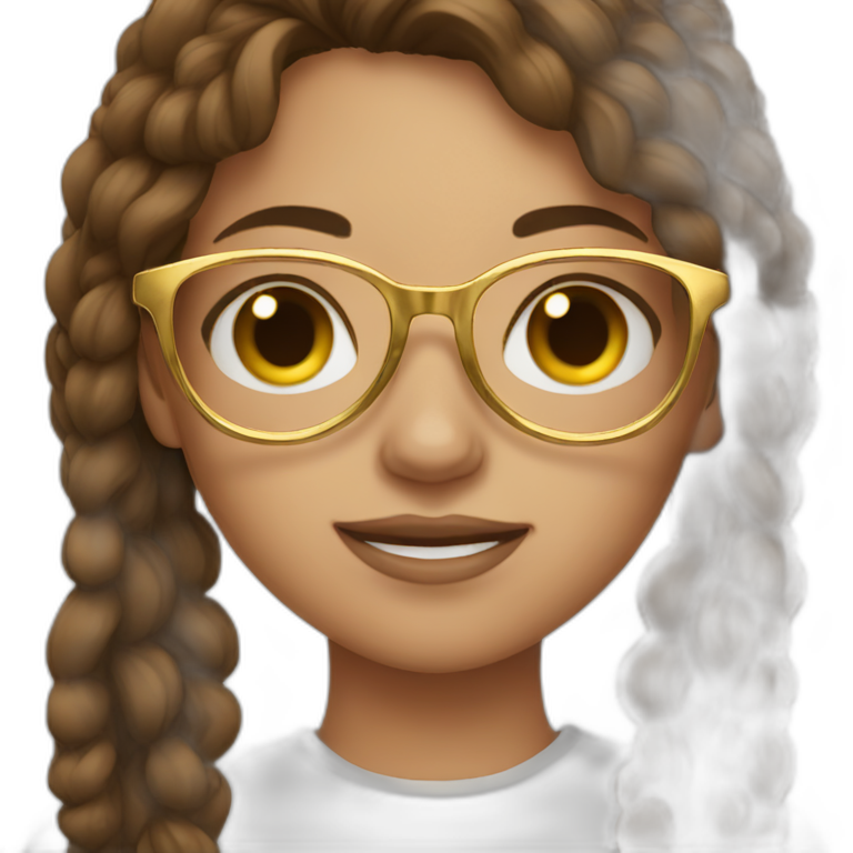 girl with brown hair and brown eyes wearing gold glasses  emoji