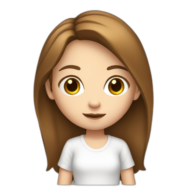 young fair brown hair girl with camera and white T-shirt emoji