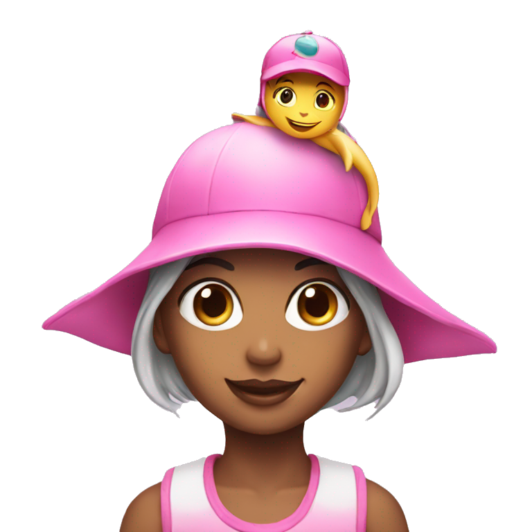 girl on a dolphin, both wearing a pink hat emoji