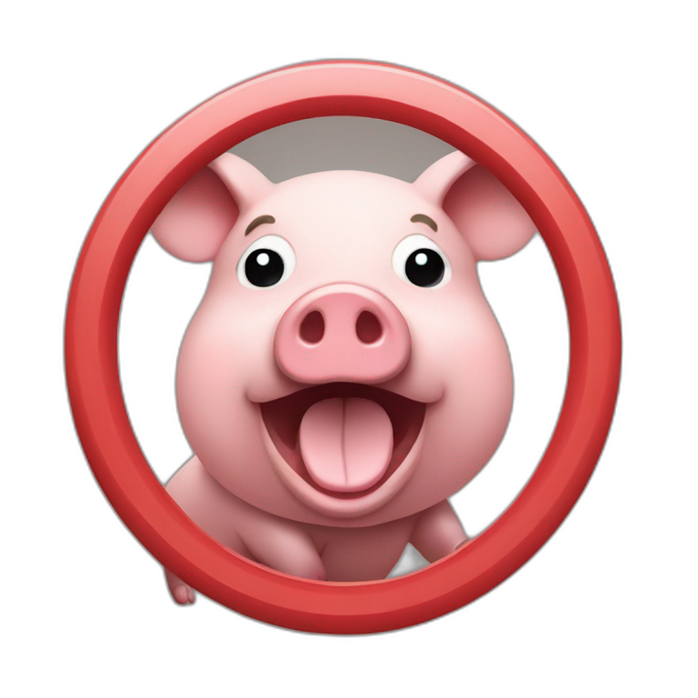 Draw a no-entry sign with a pig in the center that is talking on a cellphone. emoji
