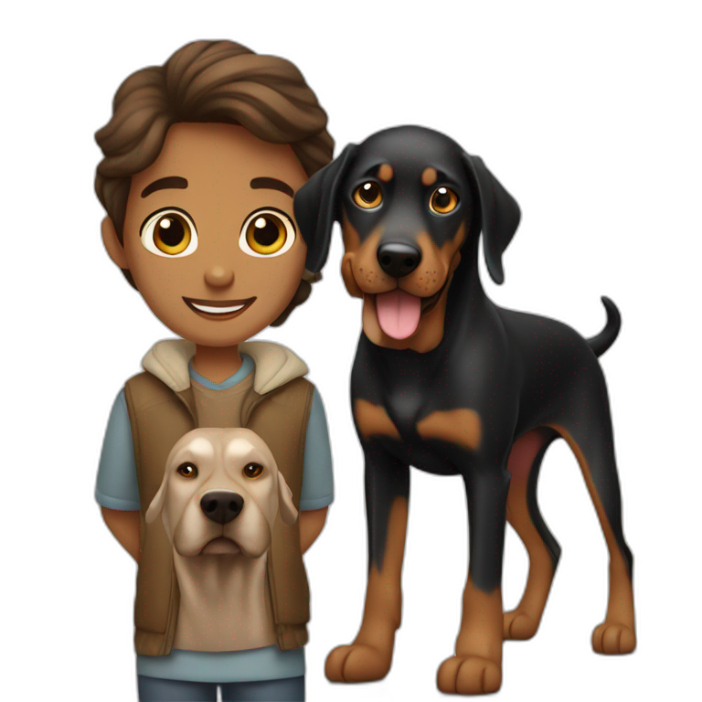 A handsome man with a beautiful girl holding with a boy Doberman dog emoji