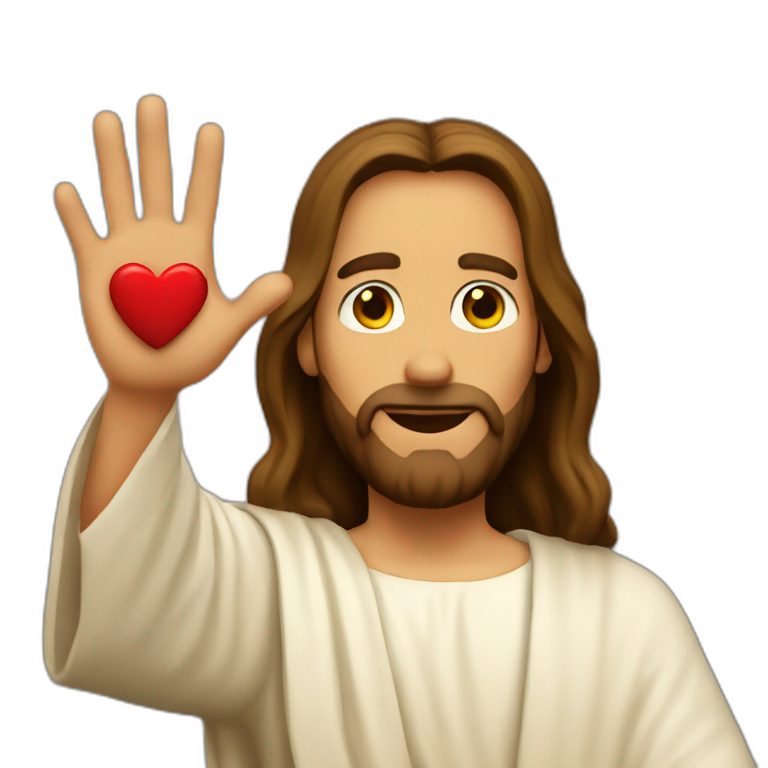 jesus showing heart love with fingers emoji