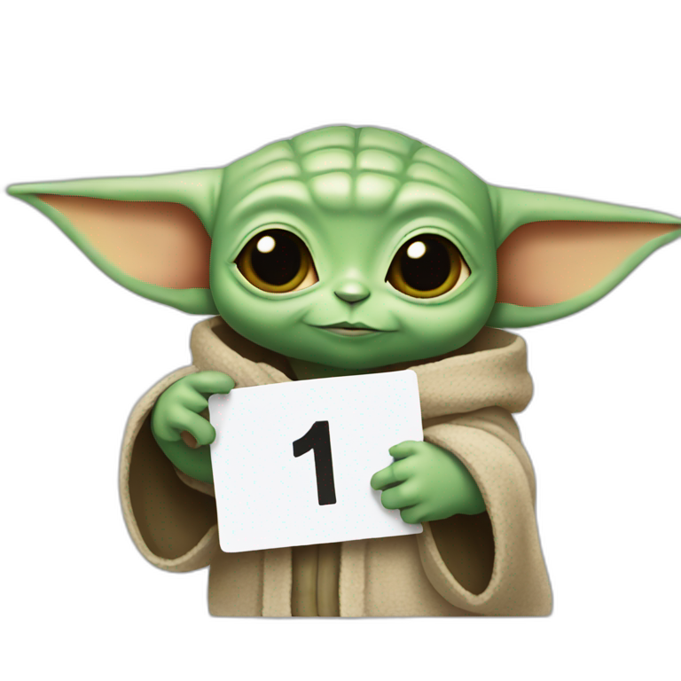 Baby Yoda holding a number 1 sign emoji
