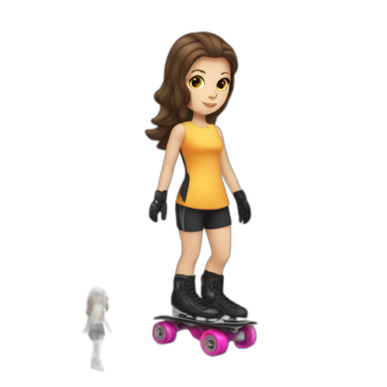 White girl brunette Rollerblading emoji