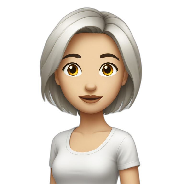 a beautiful girl with short tousled dark straight hair in a white T-shirt emoji