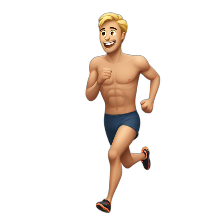 Guy shirtless running a race emoji