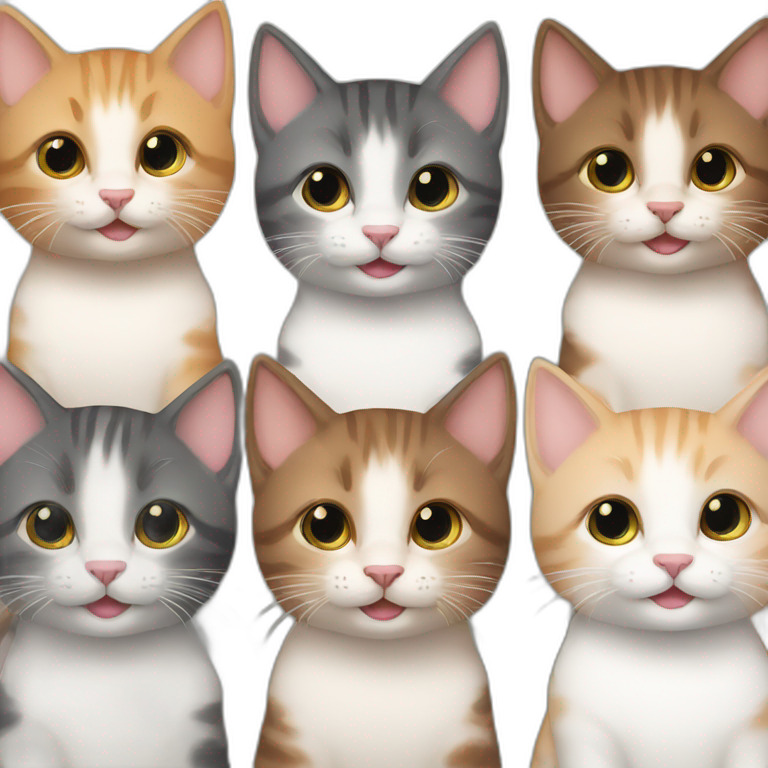 six happy kittens emoji
