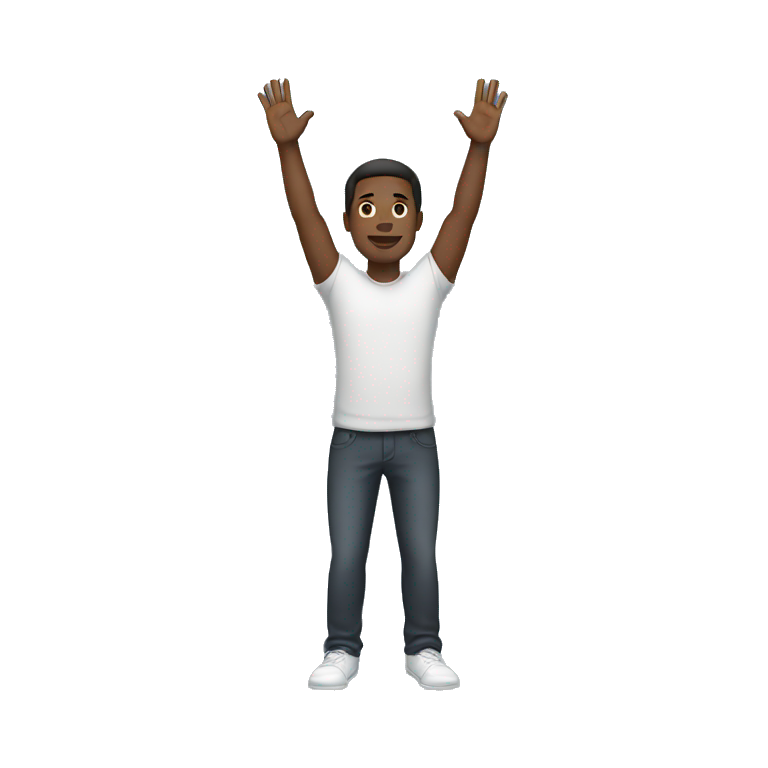 Black man (full-body) (both arms raised) (straight hair) emoji
