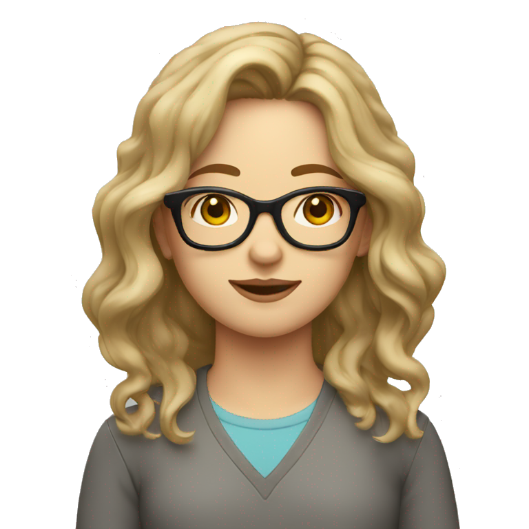 caucasian girl with wavy shoulder length hair and glasses emoji