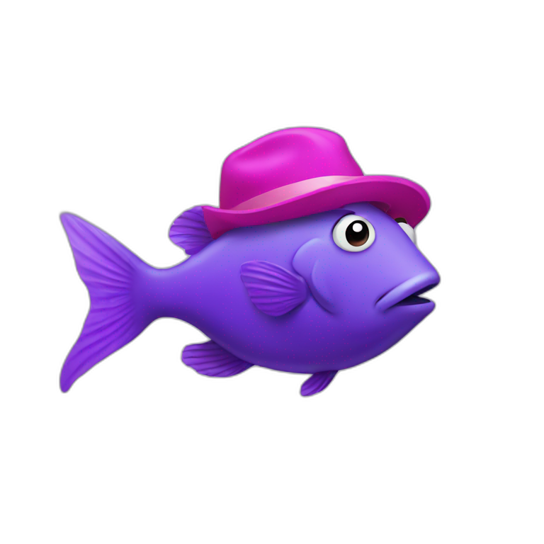 Purple fish with a pink hat  emoji