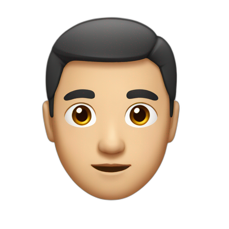 Asian, with thick eyebrows and an inch head emoji