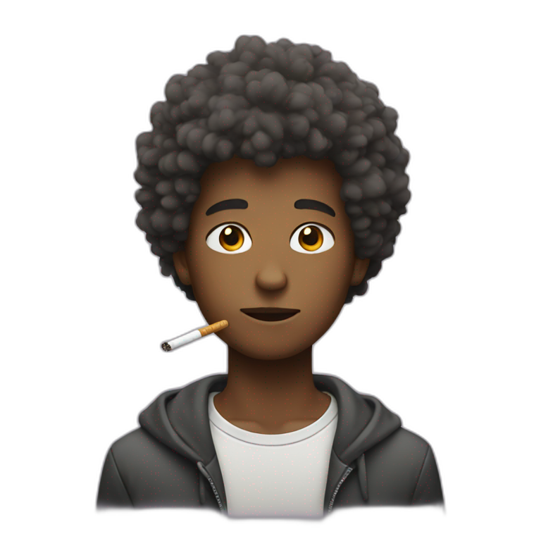 Boy has a fluffy hair smoking emoji