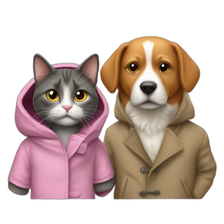 cat In a coat and dog in a coat emoji