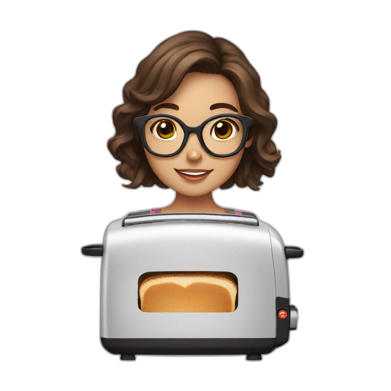 brown hair girl with glasses with toaster emoji