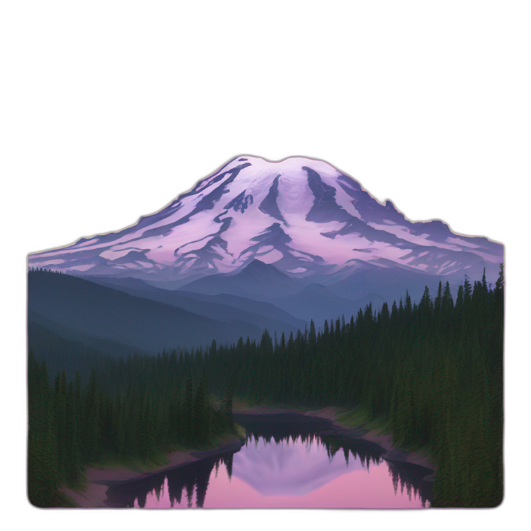 Mount rainier, twilight pink sky, square with border emoji