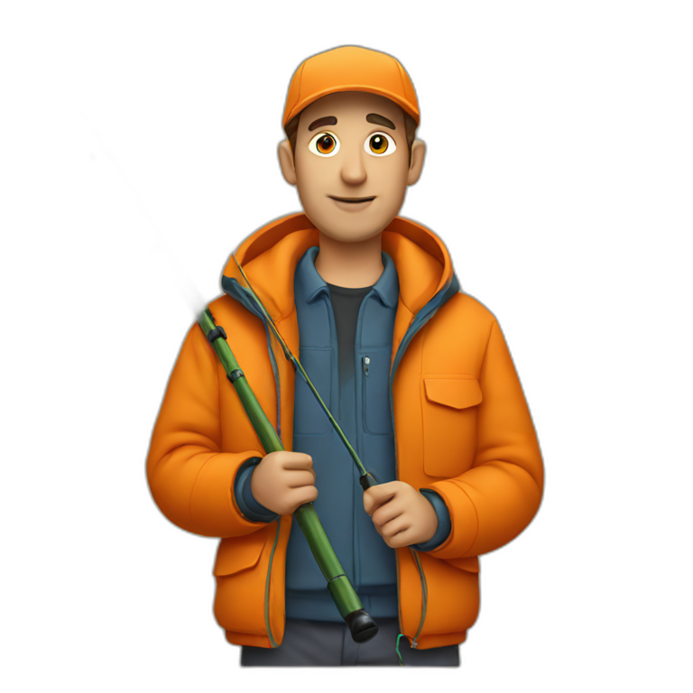 guy in an orange jacket holding a fishing rod emoji