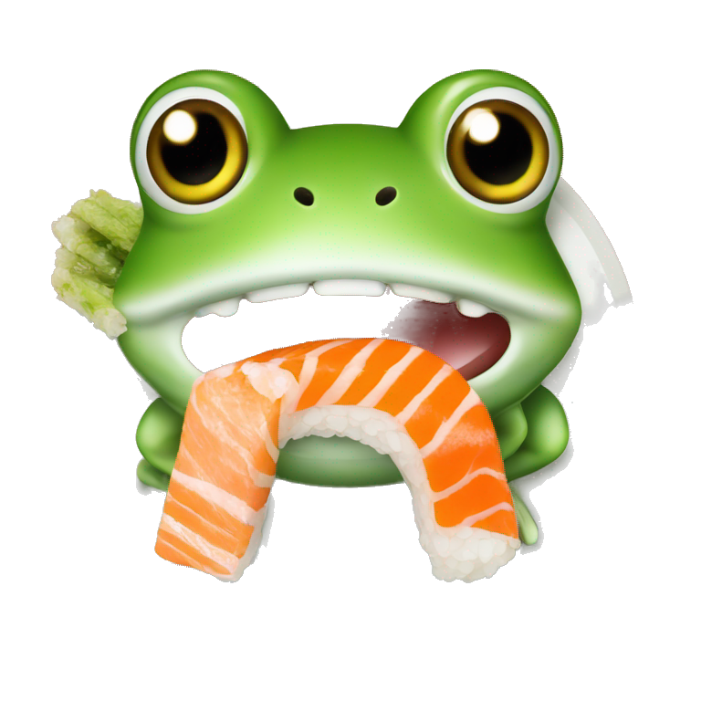 Frog grabbing sushi with it's tongue emoji