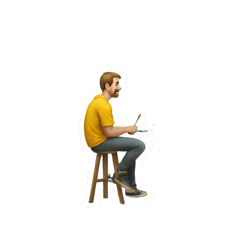 a man sitting on a stool, painting on a canvas stool emoji
