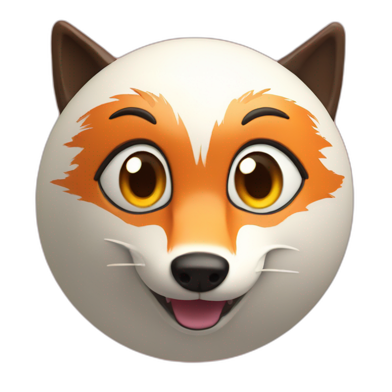3d sphere with a cartoon Fox skin texture with big playful eyes emoji