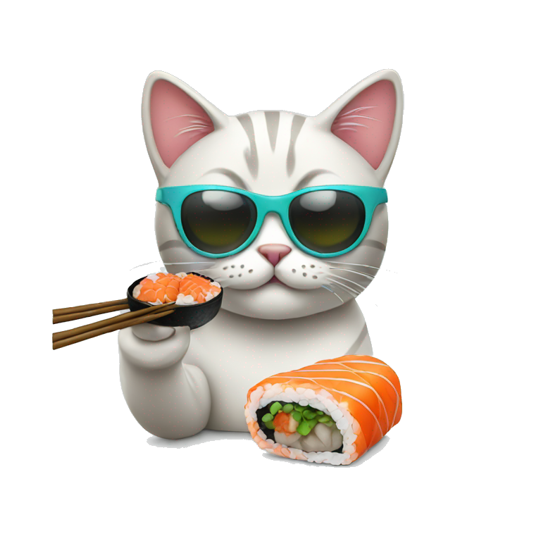 cat eating sushi wearing sunglasses emoji