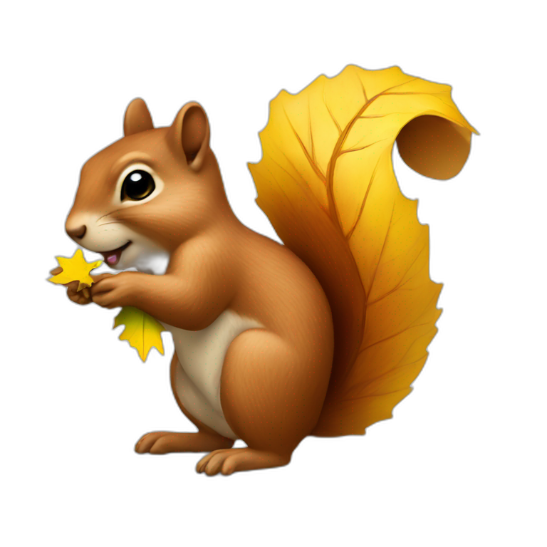 squirrel with a yellow maple leaf emoji