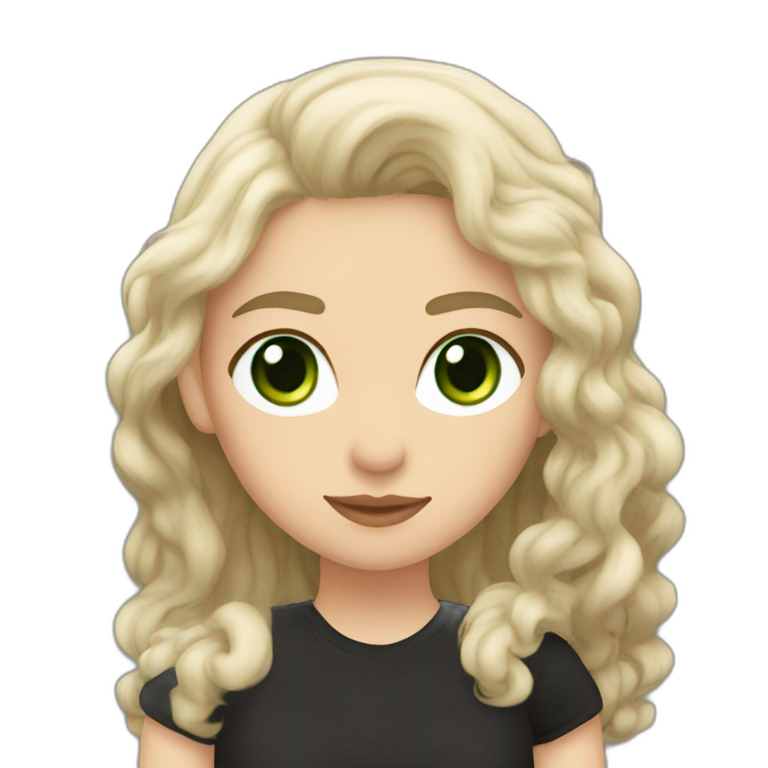 Daenerys with wavy light brown hair and green eyes in a black t shirt emoji