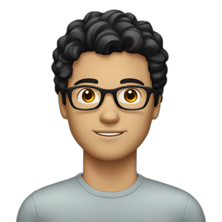 white young man with brown eyes and black hair and glasses emoji