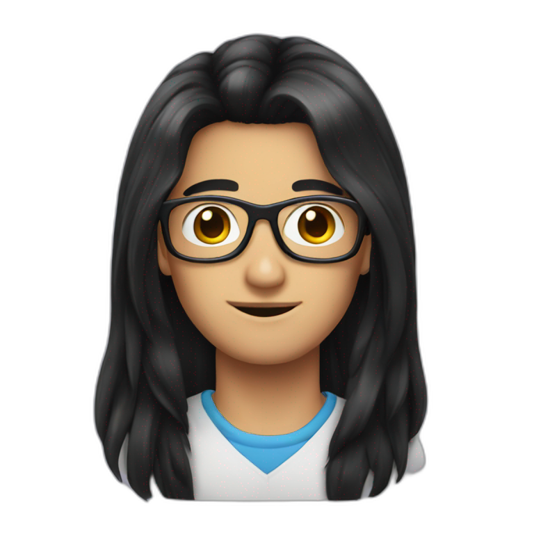 Long black hair nerd emoji