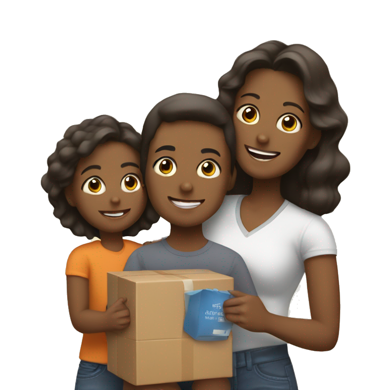 Mom with a package and kids emoji