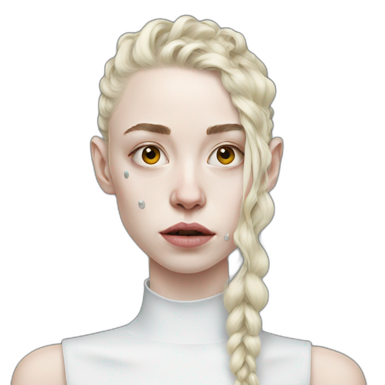 Grimes with glue on face Elon musk emoji