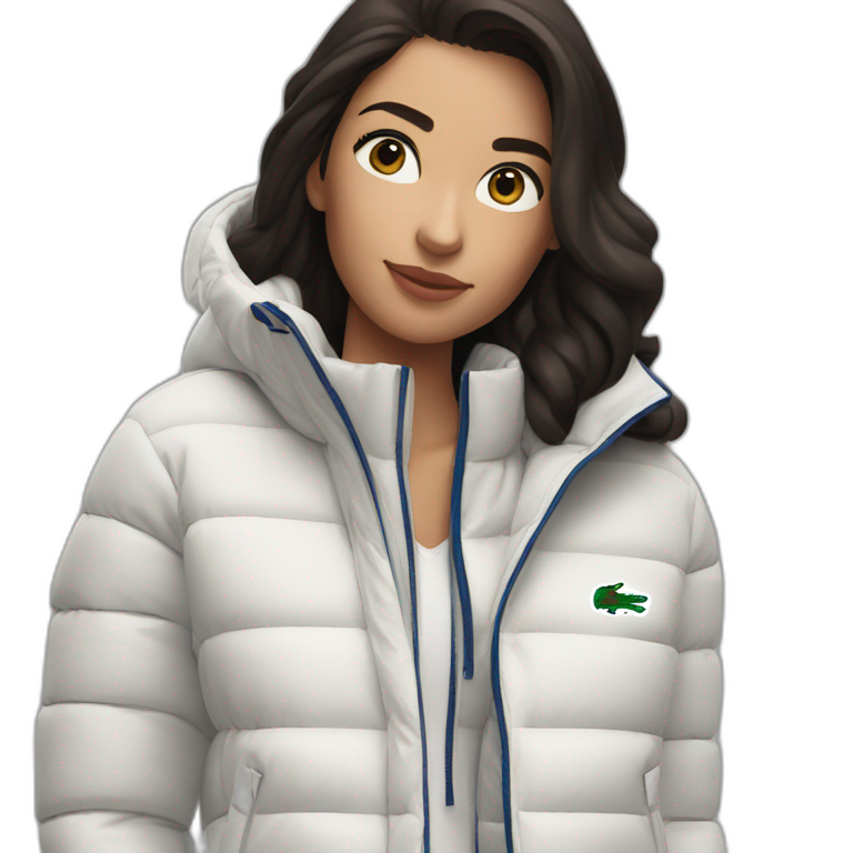 brunette latina woman using Lacoste puffer jacket emoji