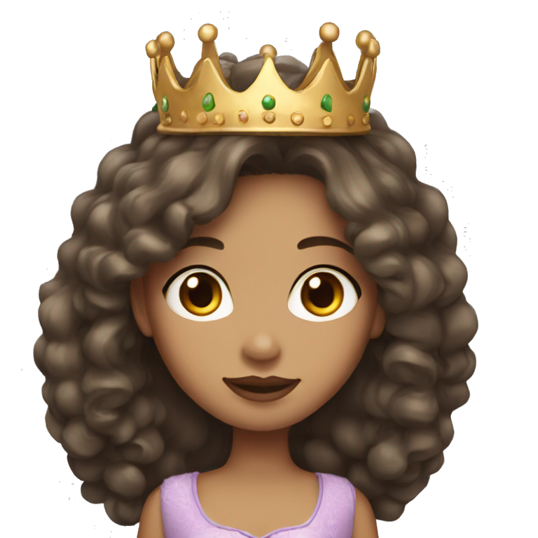 Light skin girl with long dark brown hair and crown emoji