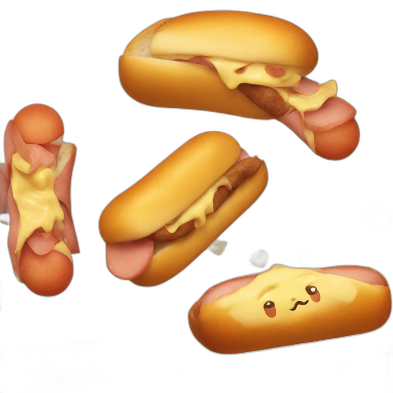 corgi as sausage inside bread with mustard pokemon emoji