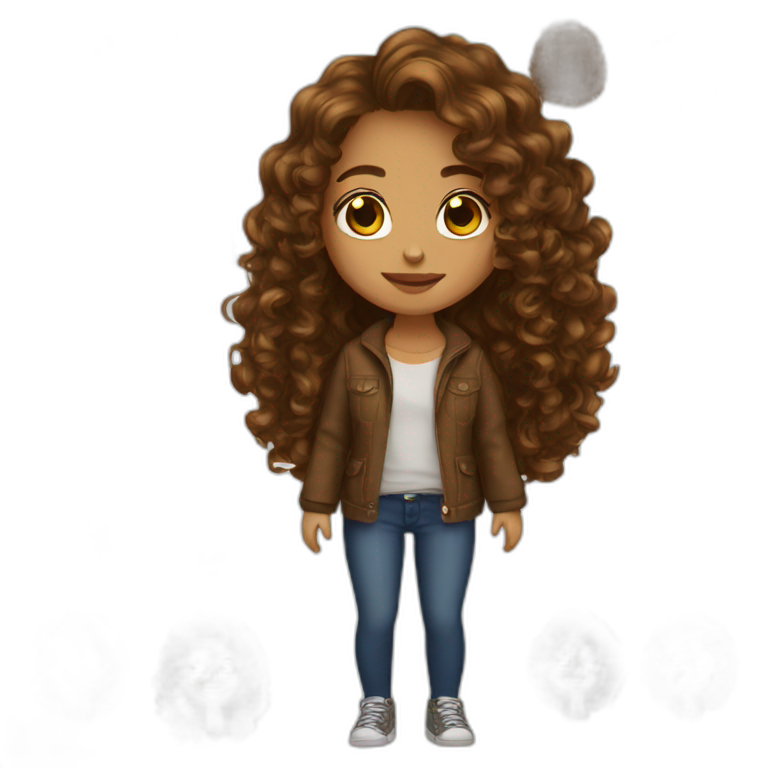Girl long curly Brown hair emoji