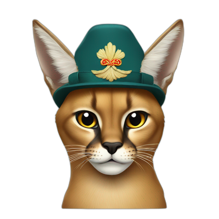 Caracal cat with Russia ushanka-hat emoji