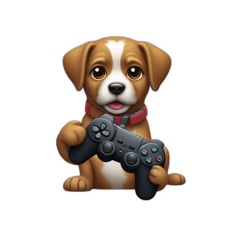 dog holding a PlayStation controller emoji