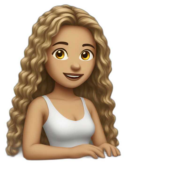 light skin girl long hairs with laptop emoji