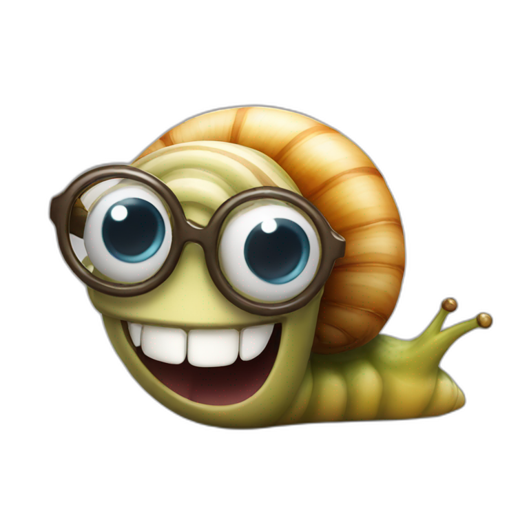 a snail with glasses and teeth emoji