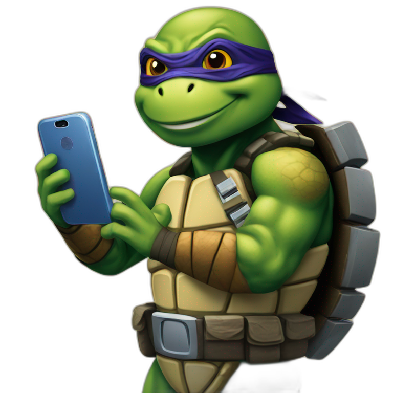 ninja turtle with cell phone emoji