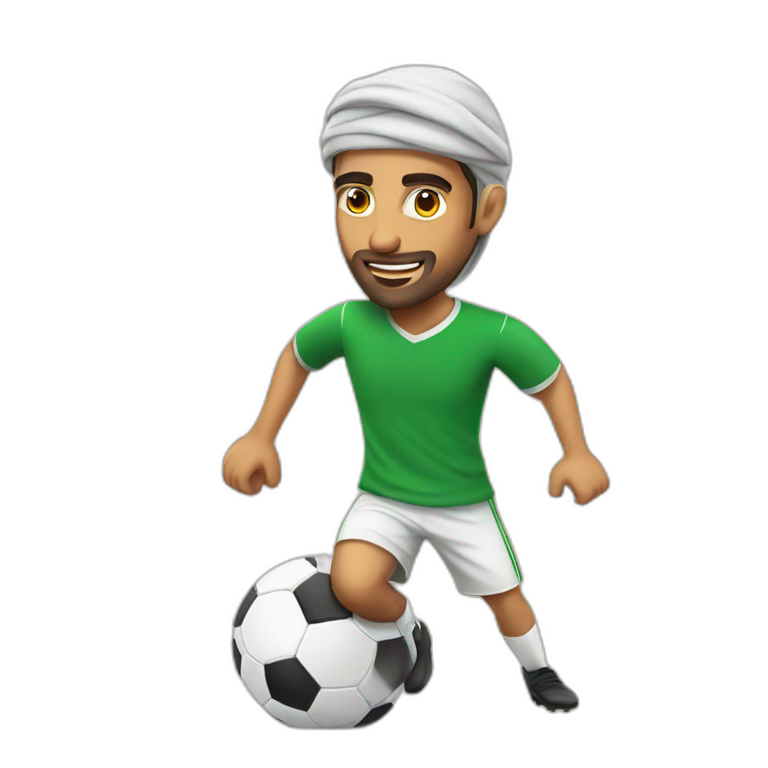 Arab guy playing soccer,  with bull beside him emoji