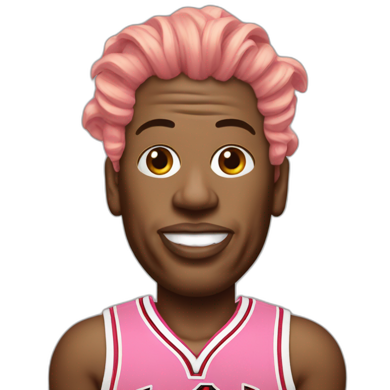 Dennis Rodman head with pink hairs and bulls’ jersey emoji